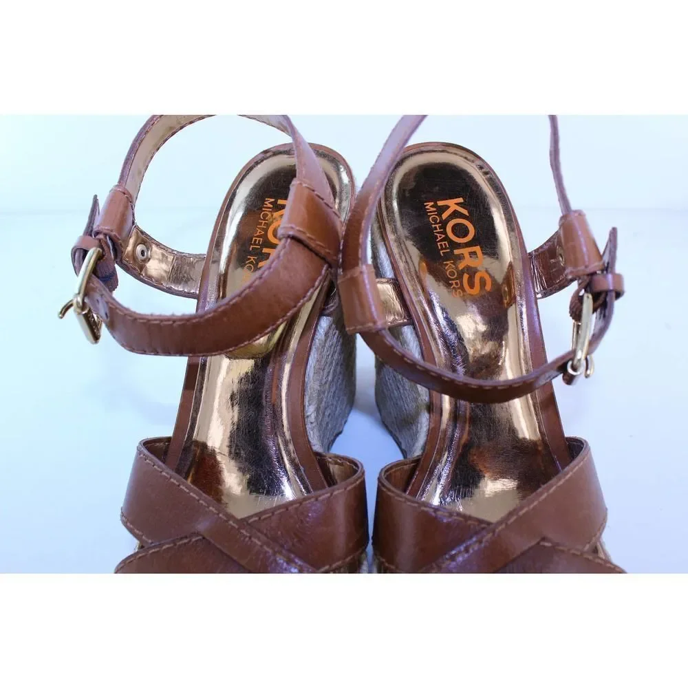 Michael Kors Violet Brown Leather Wedges Heels 9.5